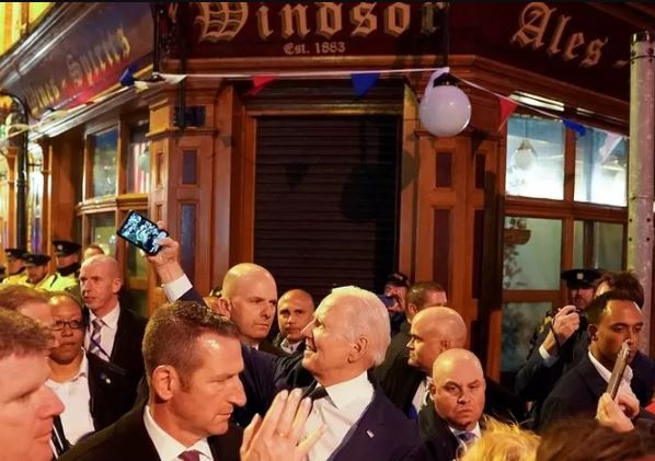 President Joe Biden outside the Windsor Bar, Dundalk Ireland during President Biden's visit to Ireland 2023
